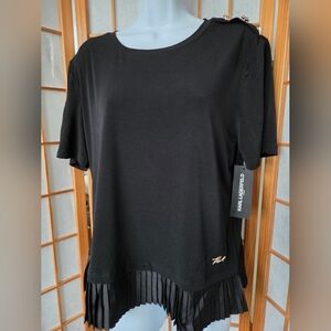 NWT WOMENS KARL LAGERFELD PARIS BLACK STRETCH POLYESTER PULLOVER BLOUSE MEDIUM